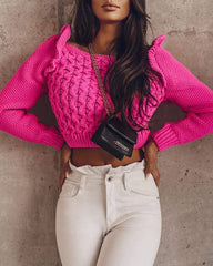 Ruffle hem braided long sleeve sweater