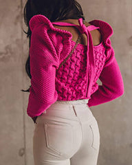 Ruffle hem braided long sleeve sweater