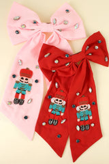 Nutcracker Bead Embroidered Bow Barrette Hair Clip