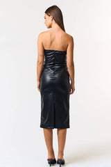 IBD31418 PU SWEETHEART NECK TUBE MIDI DRESS 🎄 HOLIDAY