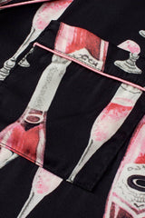 Champagne Print Silky Shirt and Shorts Pajamas Set