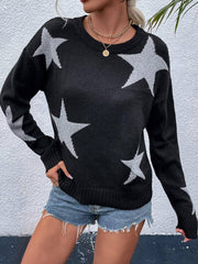 Star pattern drop shoulder sweater