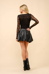 23283S - Faux Leather Shorts Lined Bubble Mini Skirt