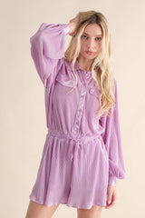 61136R - Accordion Pleated Collared Romper