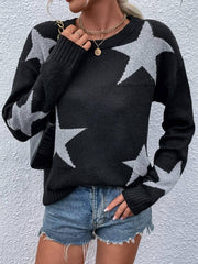 Star pattern drop shoulder sweater