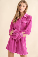 61136R - Accordion Pleated Collared Romper