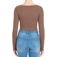 RIBBED SEAMLESS SCOOP NECK LONG SLEEVE CROPPED TOP