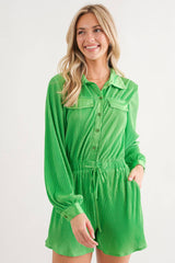 61136R - Accordion Pleated Collared Romper