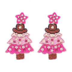 Beaded Western Christmas Tree Earrings