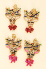 Christmas Reindeer Bead Embroidered Earrings