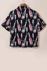 Champagne Print Silky Shirt and Shorts Pajamas Set