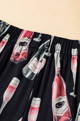 Champagne Print Silky Shirt and Shorts Pajamas Set