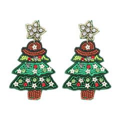 Beaded Western Christmas Tree Earrings