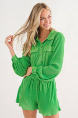 61136R - Accordion Pleated Collared Romper