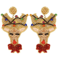 Christmas Reindeer Bead Embroidered Earrings