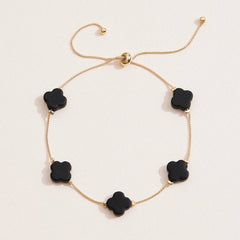 Adjustable Four-Leaf Clover Charm Bracelet – Delicate Chain with Vibrant Clover Accents in Red, White, Black, or Pink