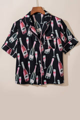 Champagne Print Silky Shirt and Shorts Pajamas Set