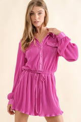 61136R - Accordion Pleated Collared Romper