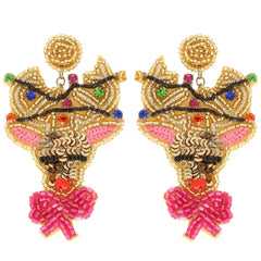 Christmas Reindeer Bead Embroidered Earrings