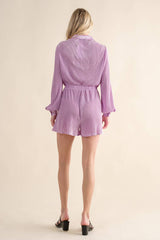 61136R - Accordion Pleated Collared Romper