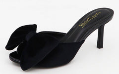 Anne Michelle Women Stiletto Velvet Bow Slides