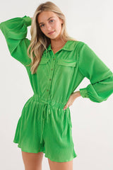 61136R - Accordion Pleated Collared Romper