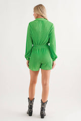61136R - Accordion Pleated Collared Romper