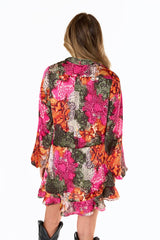 Jace Frio River Pink Snake Print Flowy Long Sleeve Romper
