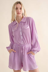 61136R - Accordion Pleated Collared Romper