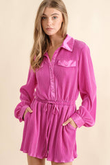 61136R - Accordion Pleated Collared Romper