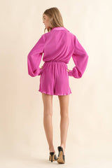 61136R - Accordion Pleated Collared Romper