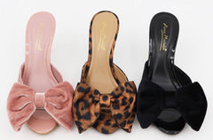 Anne Michelle Women Stiletto Velvet Bow Slides