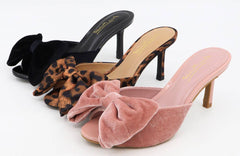 Anne Michelle Women Stiletto Velvet Bow Slides