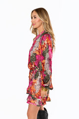 Jace Frio River Pink Snake Print Flowy Long Sleeve Romper