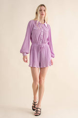 61136R - Accordion Pleated Collared Romper