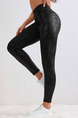Black Crossed Dip Waist Sleek Leather Leggings