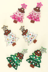 Beaded Western Christmas Tree Earrings